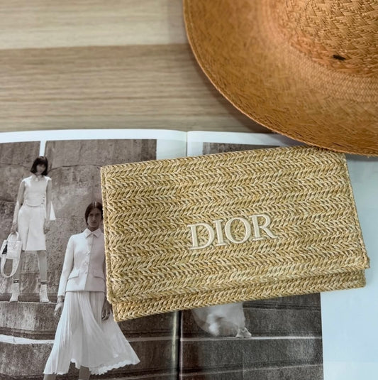 Pochette in Rafia Dior con Logo